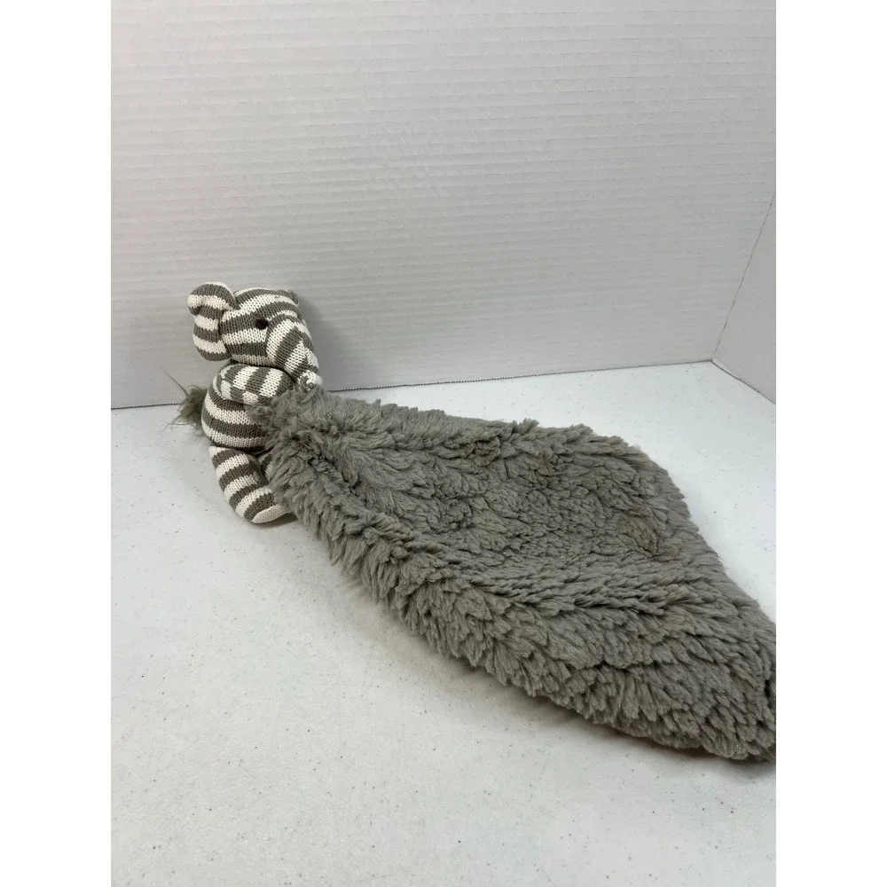 RH Baby & Child Luxe Elephant Security Blanket Grey Striped Knit Faux Fur Lovey